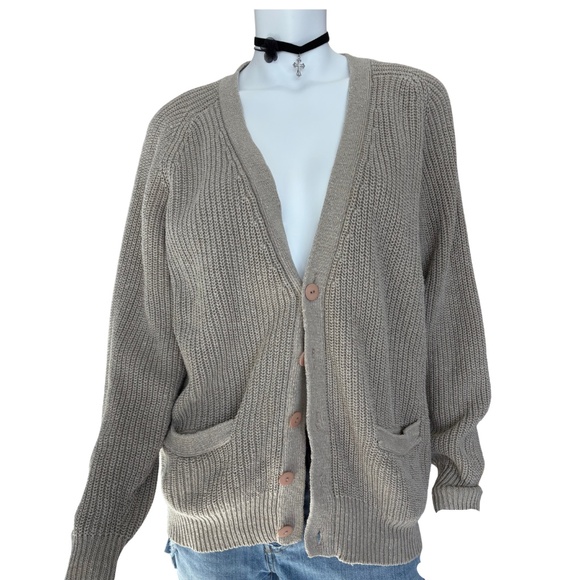 Vintage GAP Oversized Taupe Knit Cardigan Unisex L/XL – 90s Minimalism - Picture 1 of 5